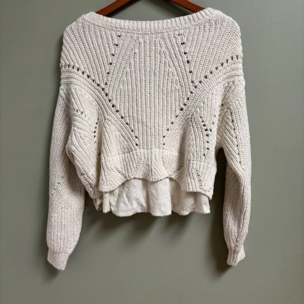 Anthropologie Womens Layered Open Knit Sweater Size LP Boho Oversize Cottagecore